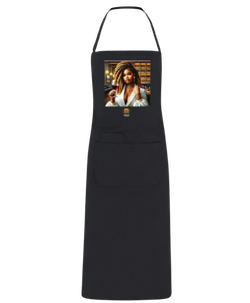 Delantal de cocina unisex negro con estampado